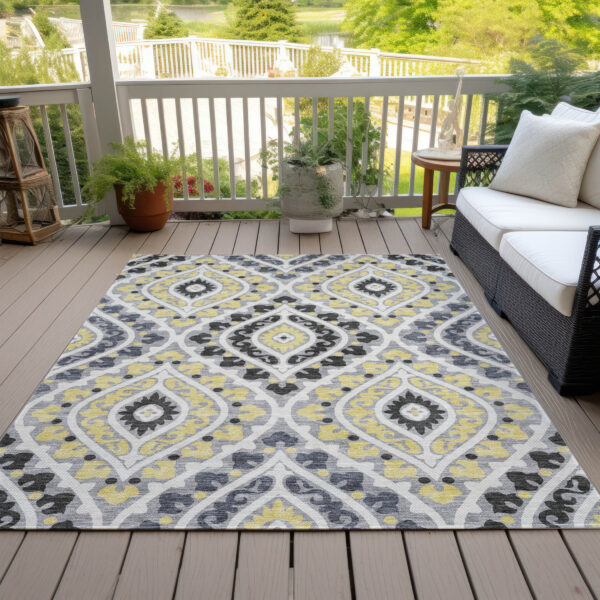 10' X 14' Gray Silver And Charcoal Floral Washable Indoor Outdoor Area Rug