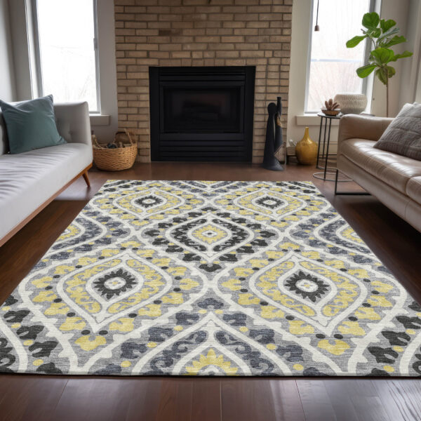 10' X 14' Gray Silver And Charcoal Floral Washable Indoor Outdoor Area Rug