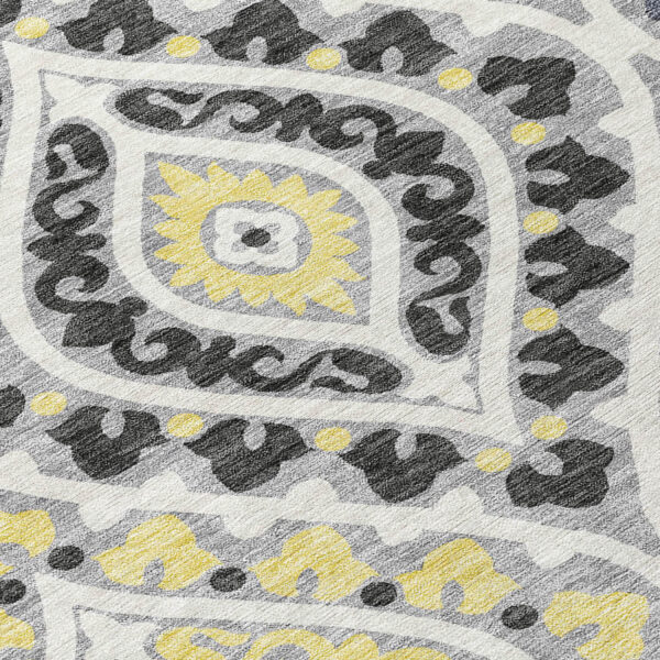 10' X 14' Gray Silver And Charcoal Floral Washable Indoor Outdoor Area Rug