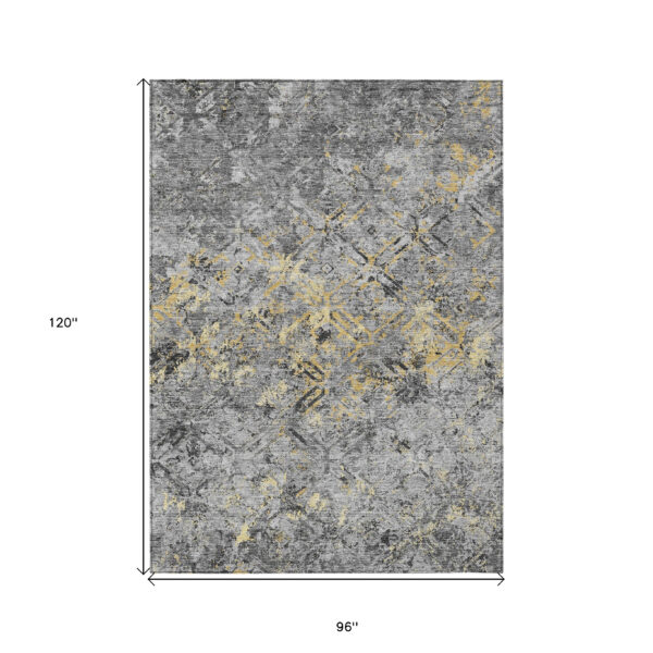 8' X 10' Gray Silver And Charcoal Geometric Washable Indoor Outdoor Area Rug