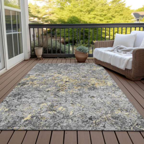 8' X 10' Gray Silver And Charcoal Geometric Washable Indoor Outdoor Area Rug