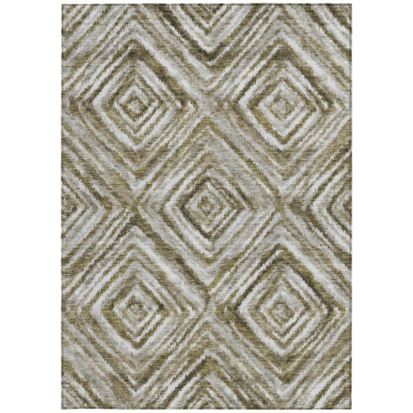 5' X 8' Brown Beige And Ivory Geometric Washable Indoor Outdoor Area Rug