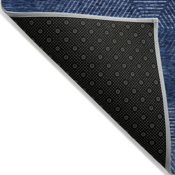 9' X 12' Navy Blue And Sky Blue Geometric Washable Indoor Outdoor Area Rug