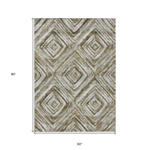 5' X 8' Brown Beige And Ivory Geometric Washable Indoor Outdoor Area Rug
