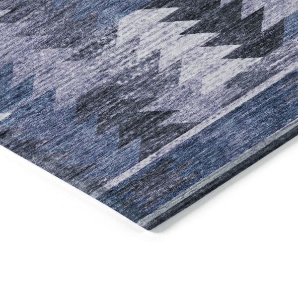 9' X 12' Navy Blue And Sky Blue Southwestern Washable Indoor Outdoor Area Rug