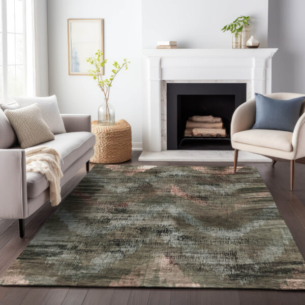 5' X 8' Brown Taupe And Salmon Abstract Washable Indoor Outdoor Area Rug