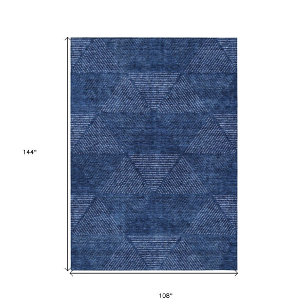 9' X 12' Navy Blue And Sky Blue Geometric Washable Indoor Outdoor Area Rug