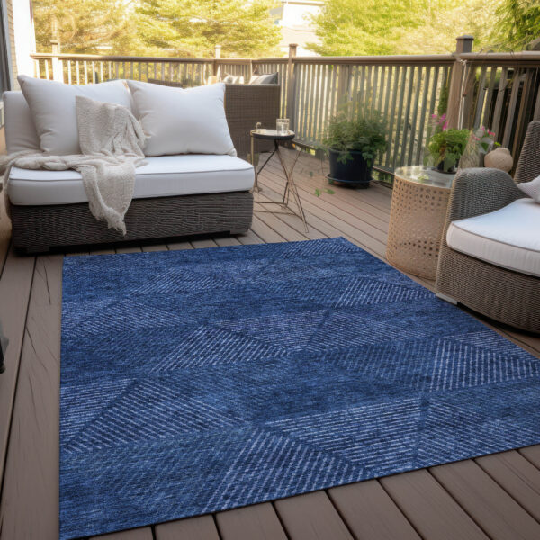 9' X 12' Navy Blue And Sky Blue Geometric Washable Indoor Outdoor Area Rug
