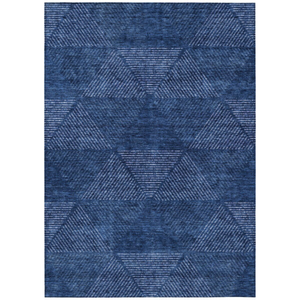 9' X 12' Navy Blue And Sky Blue Geometric Washable Indoor Outdoor Area Rug
