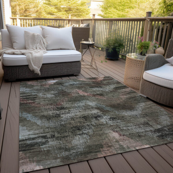 5' X 8' Brown Taupe And Salmon Abstract Washable Indoor Outdoor Area Rug