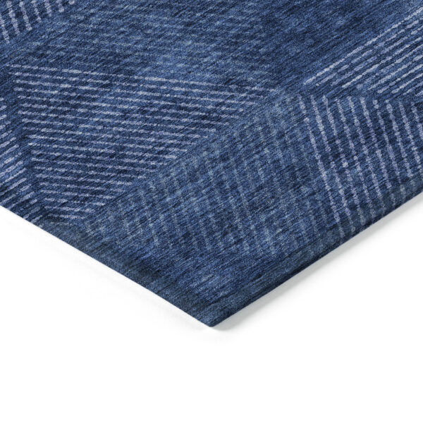 9' X 12' Navy Blue And Sky Blue Geometric Washable Indoor Outdoor Area Rug