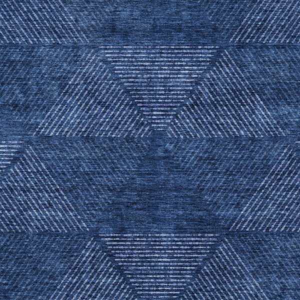 9' X 12' Navy Blue And Sky Blue Geometric Washable Indoor Outdoor Area Rug
