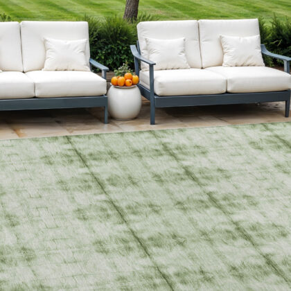 9' X 12' Sage And Green Geometric Washable Indoor Outdoor Area Rug