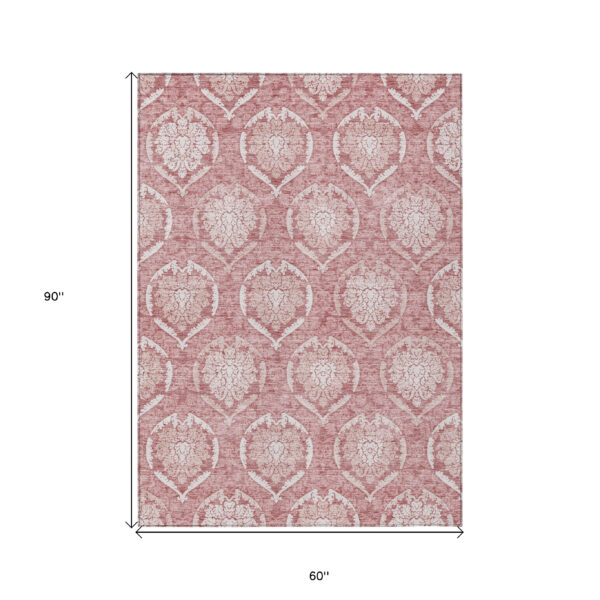 5' X 8' Pink Blush And Ivory Medallion Washable Indoor Outdoor Area Rug
