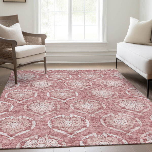 5' X 8' Pink Blush And Ivory Medallion Washable Indoor Outdoor Area Rug