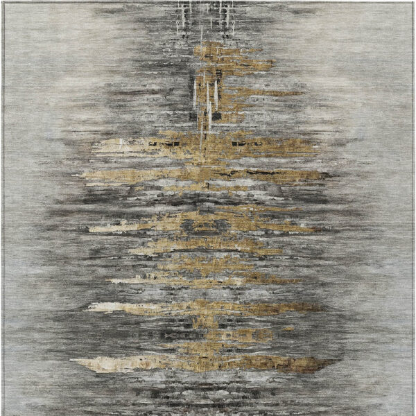 9' X 12' Gray Charcoal And Silver Abstract Washable Indoor Outdoor Area Rug