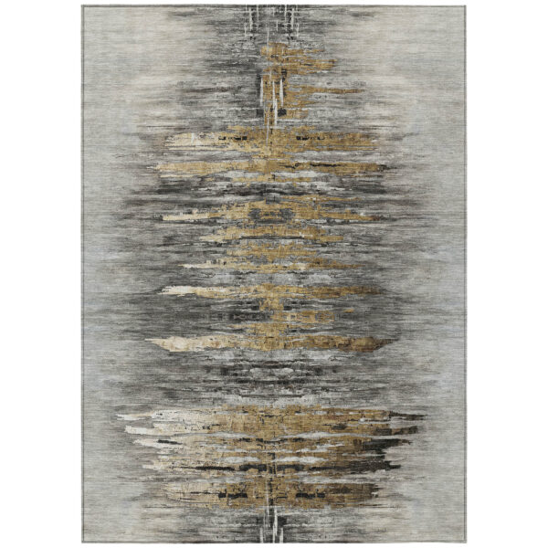 9' X 12' Gray Charcoal And Silver Abstract Washable Indoor Outdoor Area Rug