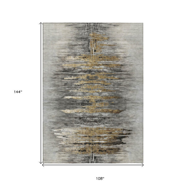 9' X 12' Gray Charcoal And Silver Abstract Washable Indoor Outdoor Area Rug