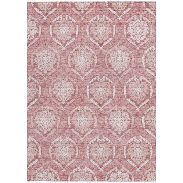 5' X 8' Pink Blush And Ivory Medallion Washable Indoor Outdoor Area Rug