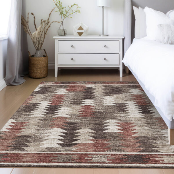 9' X 12' Brown And Ivory Southwestern Washable Indoor Outdoor Area Rug