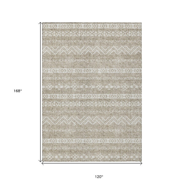 10' X 14' Beige And Ivory Southwestern Washable Indoor Outdoor Area Rug