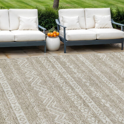 10' X 14' Beige And Ivory Southwestern Washable Indoor Outdoor Area Rug