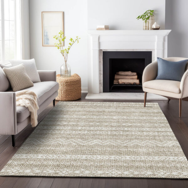10' X 14' Beige And Ivory Southwestern Washable Indoor Outdoor Area Rug