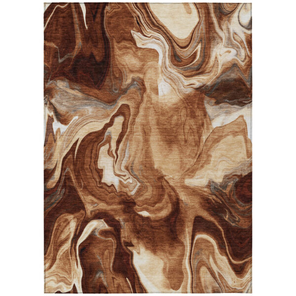 3' X 5' Orange Copper And Ivory Abstract Washable Indoor Outdoor Area Rug