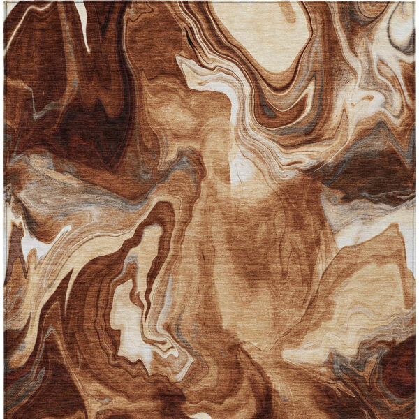 3' X 5' Orange Copper And Ivory Abstract Washable Indoor Outdoor Area Rug
