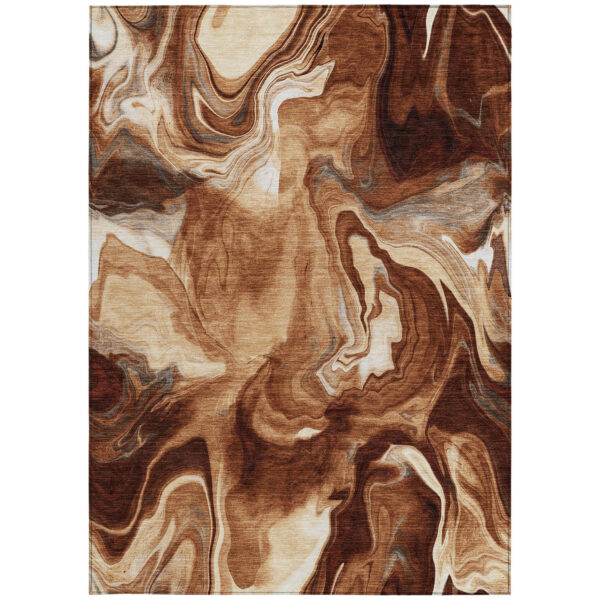 3' X 5' Orange Copper And Ivory Abstract Washable Indoor Outdoor Area Rug