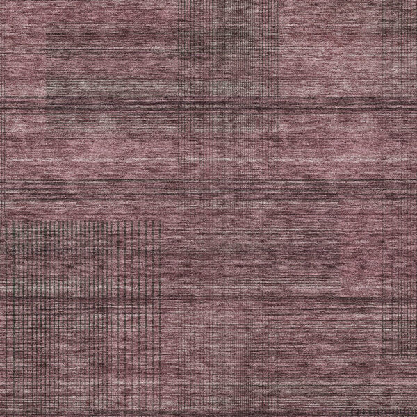 9' X 12' Merlot And Gray Striped Washable Indoor Outdoor Area Rug