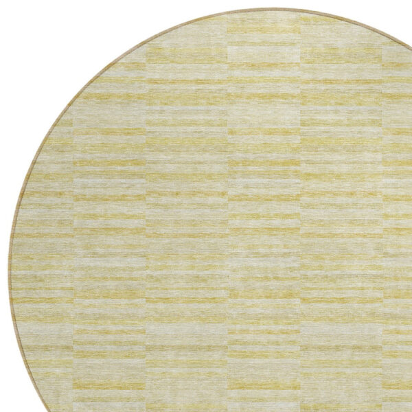 8' Wheat Gold And Tan Round Striped Washable Indoor Outdoor Area Rug