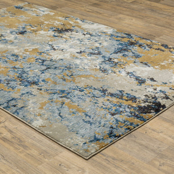 9' X 12' Gold Grey And Ivory Abstract Power Loom Stain Resistant Area Rug