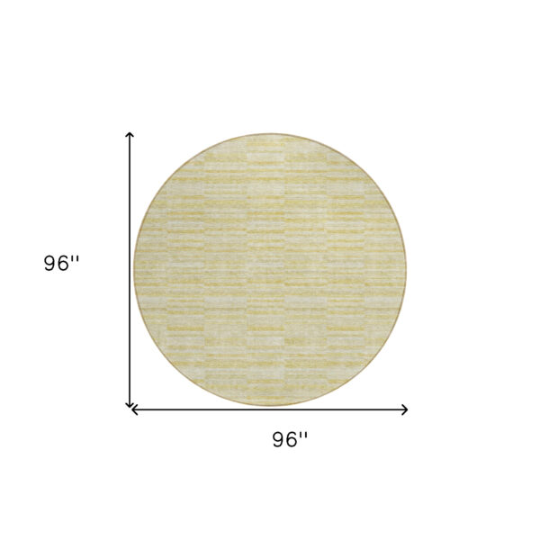 8' Wheat Gold And Tan Round Striped Washable Indoor Outdoor Area Rug