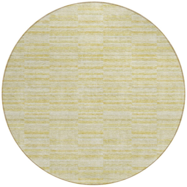8' Wheat Gold And Tan Round Striped Washable Indoor Outdoor Area Rug