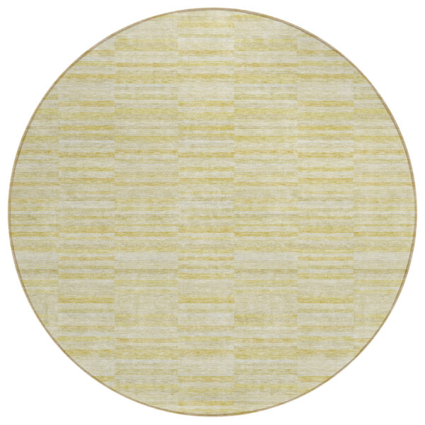8' Wheat Gold And Tan Round Striped Washable Indoor Outdoor Area Rug