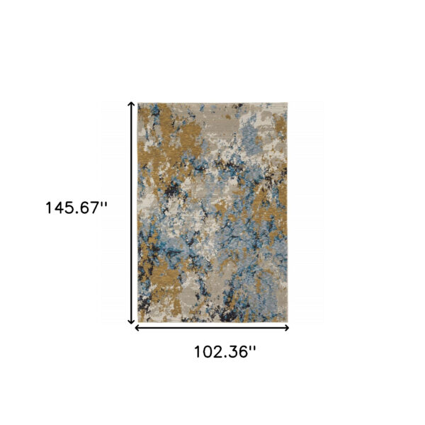 9' X 12' Gold Grey And Ivory Abstract Power Loom Stain Resistant Area Rug