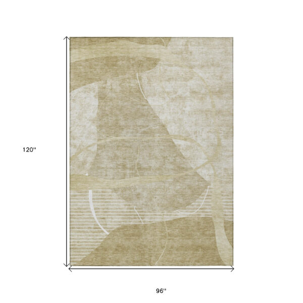 8' X 10' Beige Taupe And Tan Abstract Washable Indoor Outdoor Area Rug
