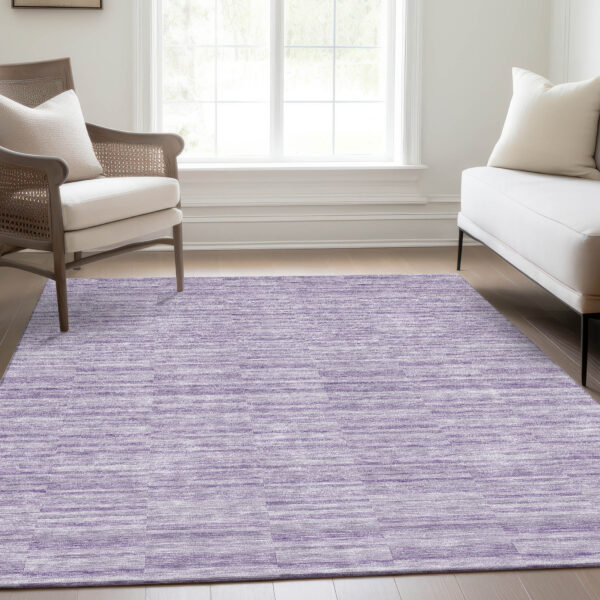 5' X 8' Plum And Purple Striped Washable Indoor Outdoor Area Rug