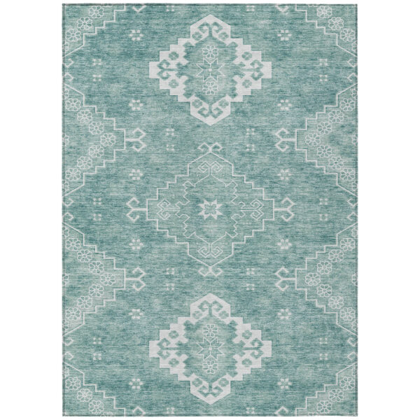 10' X 14' Aqua Teal Blue And Ivory Medallion Washable Indoor Outdoor Area Rug