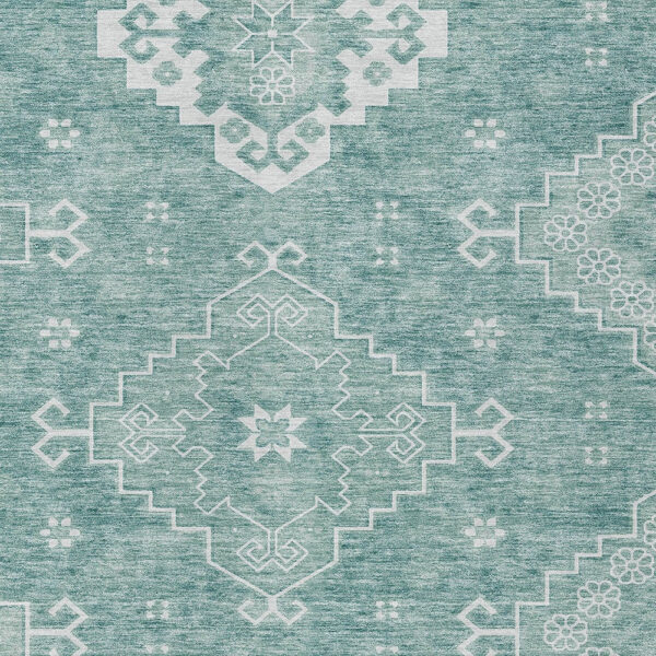 10' X 14' Aqua Teal Blue And Ivory Medallion Washable Indoor Outdoor Area Rug