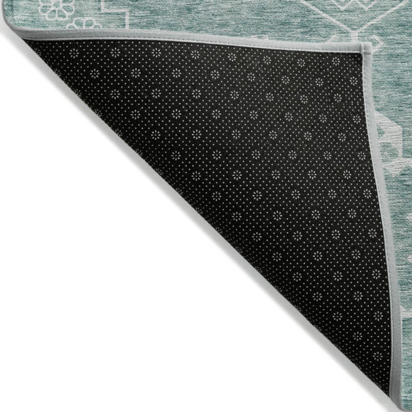 10' X 14' Aqua Teal Blue And Ivory Medallion Washable Indoor Outdoor Area Rug