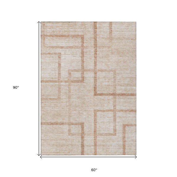 5' X 8' Copper And Brown Geometric Washable Indoor Outdoor Area Rug