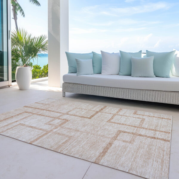 5' X 8' Copper And Brown Geometric Washable Indoor Outdoor Area Rug