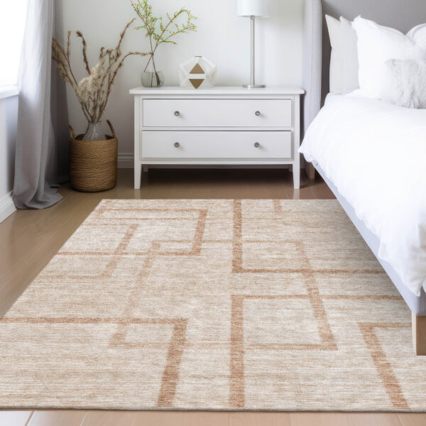 5' X 8' Copper And Brown Geometric Washable Indoor Outdoor Area Rug
