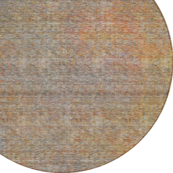 8' Gray Charcoal And Orange Round Abstract Washable Indoor Outdoor Area Rug