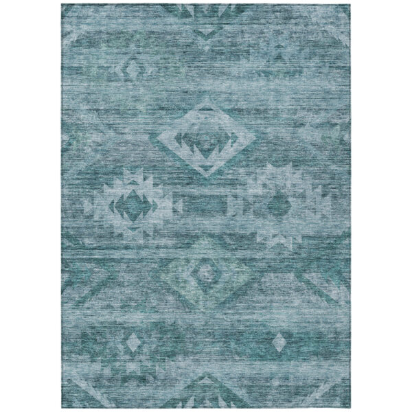 10' X 14' Teal Blue And Aqua Southwestern Washable Indoor Outdoor Area Rug