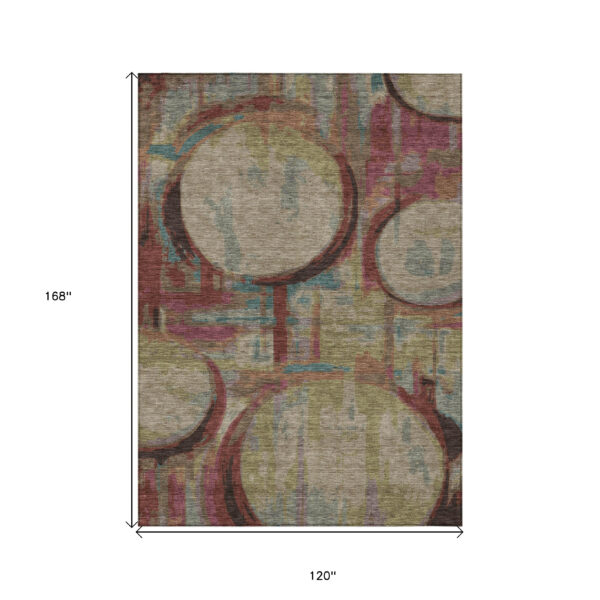 10' X 14' Taupe Beige And Blush Geometric Washable Indoor Outdoor Area Rug