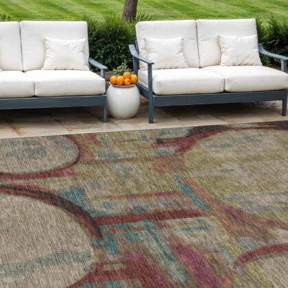 10' X 14' Taupe Beige And Blush Geometric Washable Indoor Outdoor Area Rug