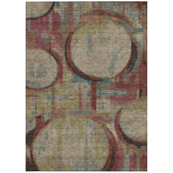 10' X 14' Taupe Beige And Blush Geometric Washable Indoor Outdoor Area Rug